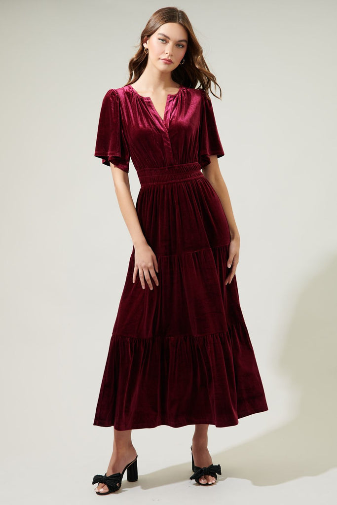 Velvet Tiered Maxi Dress