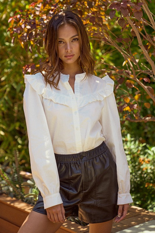 Ruffled Prairie Shirt - White - SALE
