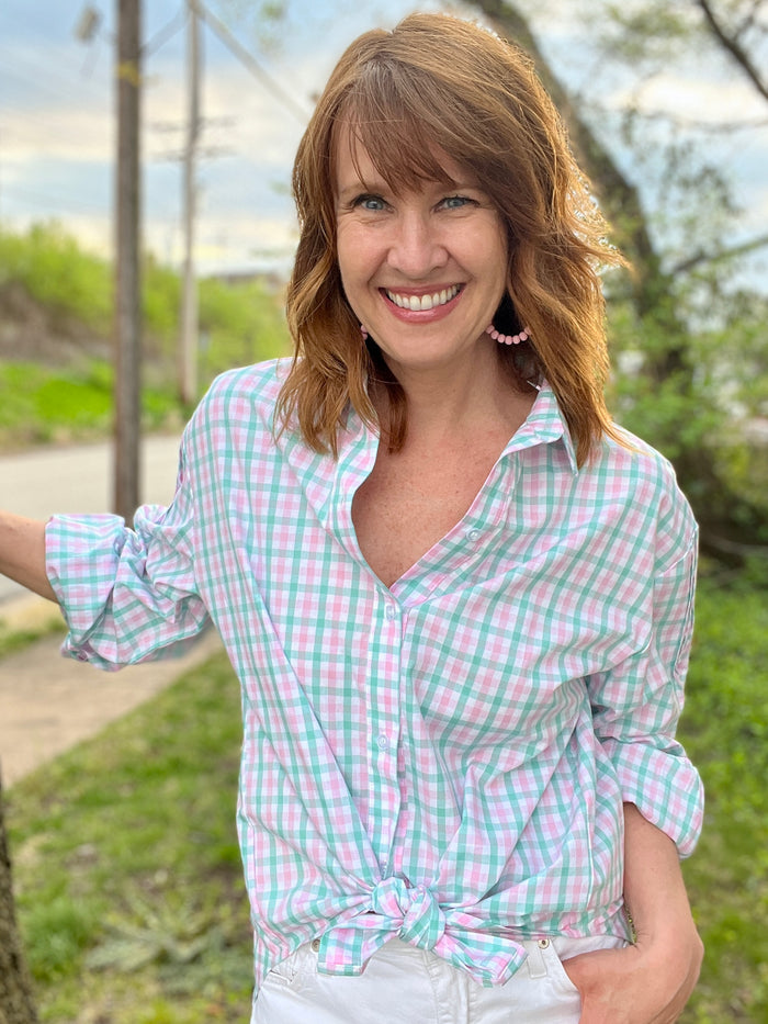 Preppy Plaid Button-Up Shirt -  SALE