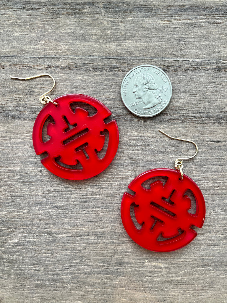Resin Medallion Earrings - Red