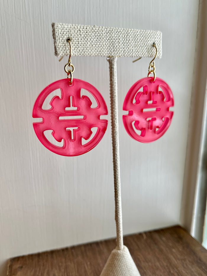 Resin Medallion Earrings - Light Pink