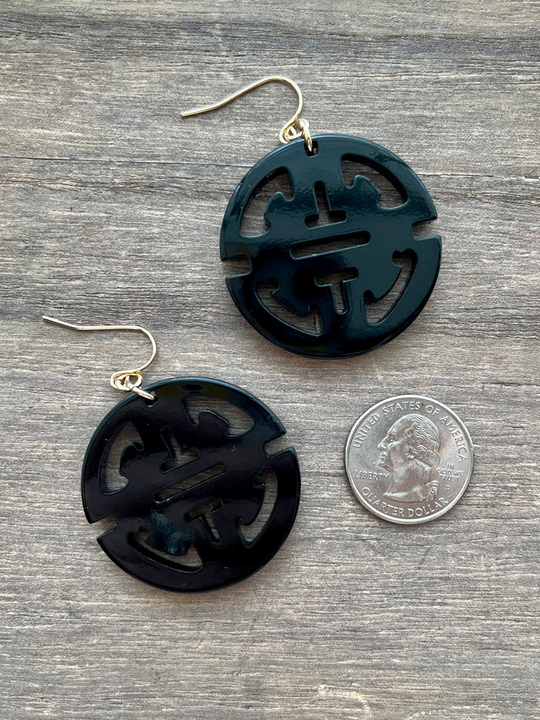 Resin Medallion Earrings - Black