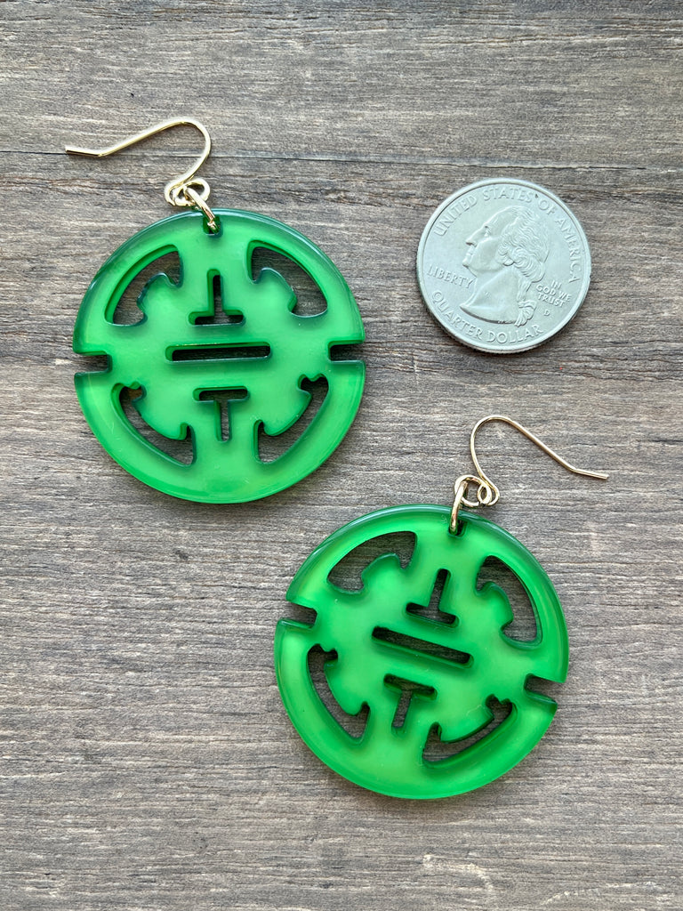 Resin Medallion Earrings - Green