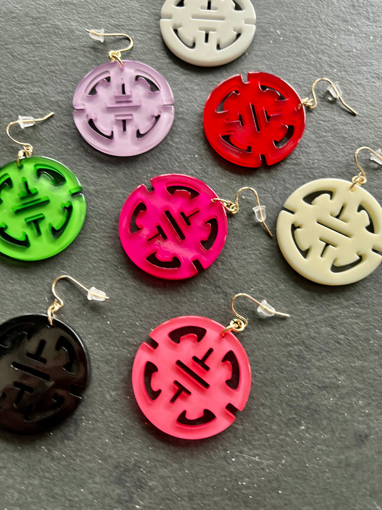 Resin Medallion Earrings - Green