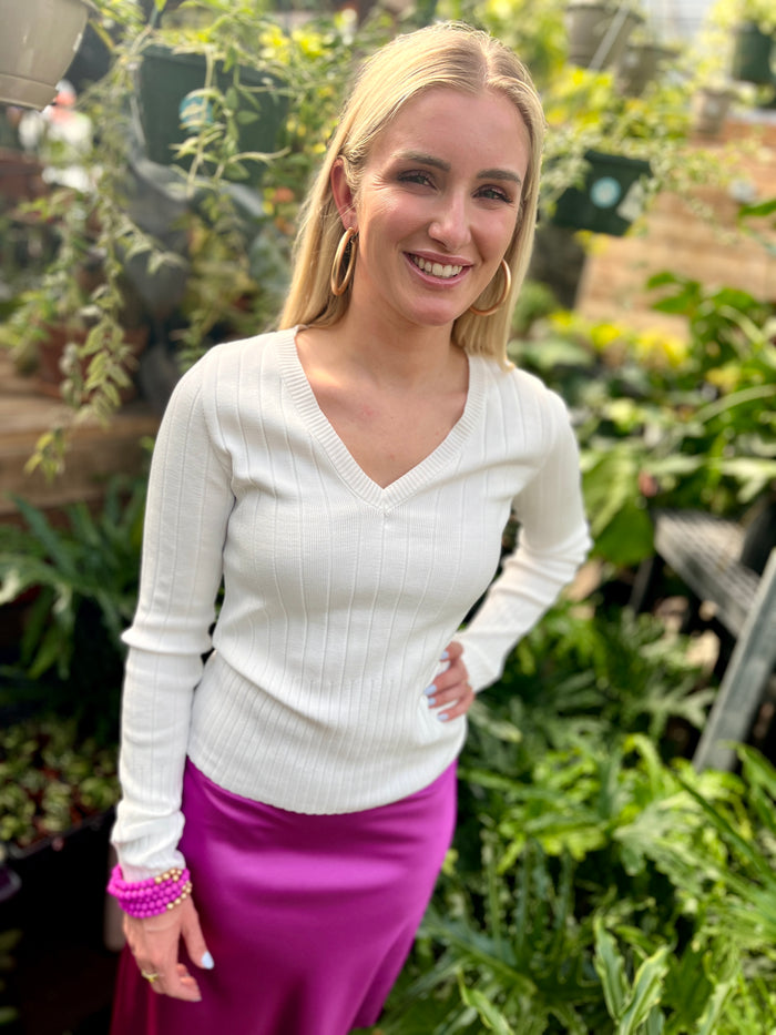 Ribbed V-Neck Sweater - SALE