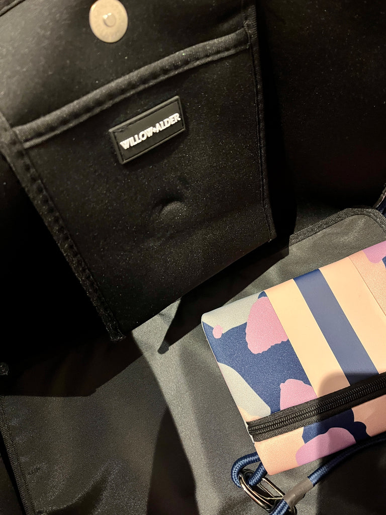 Neoprene Tote Bag - Navy Abstract Print