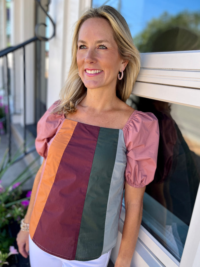Puff Sleeve Color Block Top - SALE