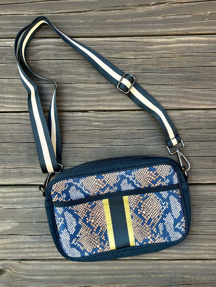 Medium Neoprene Crossbody - Bronze Snake Stripe